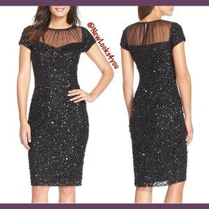 NEW‎ $239 Adrianna Papell Sequin Embellished Sheath Dress in Black [SZ 4 ]